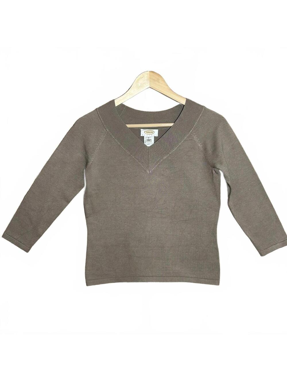 Talbots Tan Silk Blend V-Neck Sweater Soft Knit Pullover PS Quiet Luxury Classic